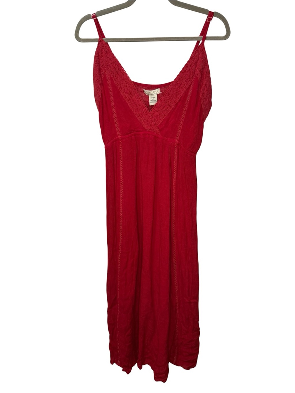NWT Red Lace-Trim Dress with eyelet details 100% Viscose Americana
